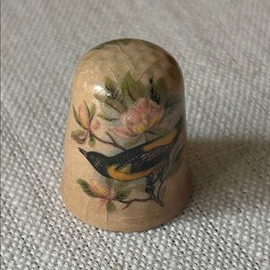 Vintage Staffordshire England Decorative Bird Thimble with Floral Design